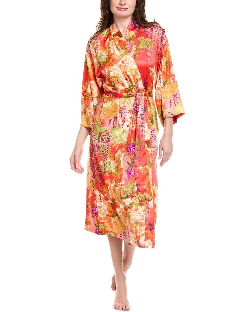 N Natori Womens Wisteria Garden Robe for Casual Home Use, Soft Cotton Fabric, Elegant Garden Print, 49" Length