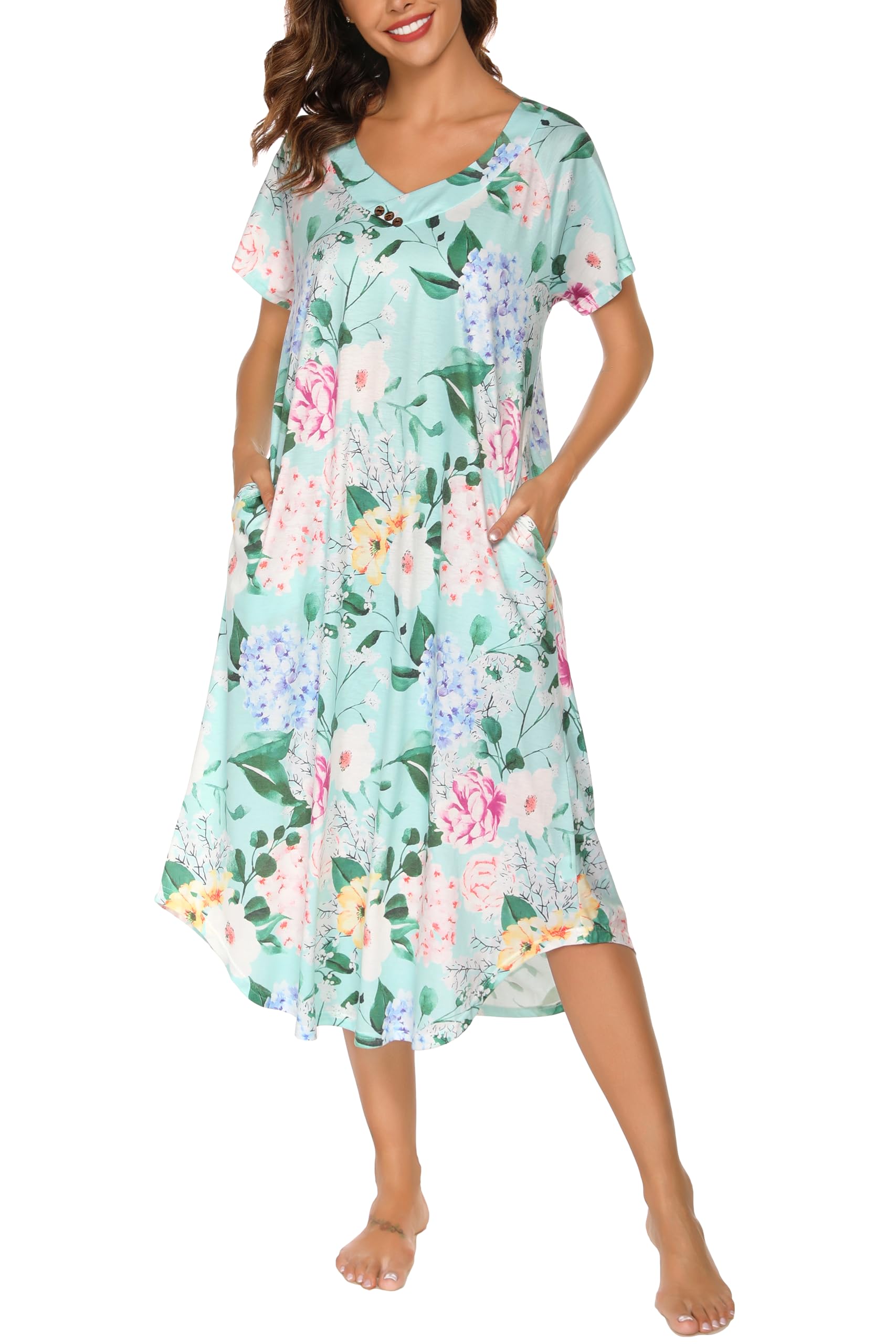 YOZLY Comfortable Short Sleeve Nightgowns for Women with Pockets
| YOZLY Soft V Neck Long Night Gowns for Women Sleepwe